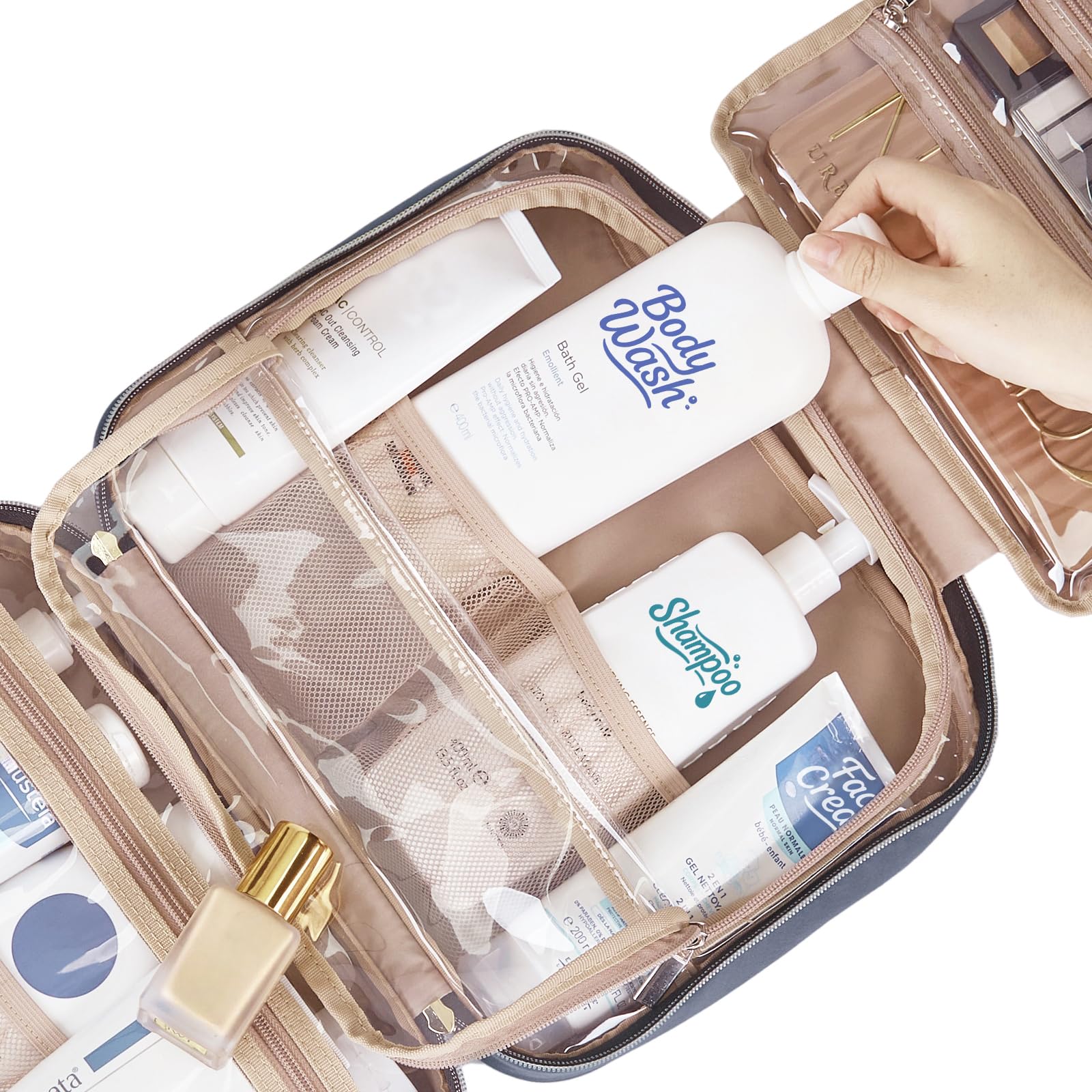NISHEL bag hanger and front pocket for quick-access items