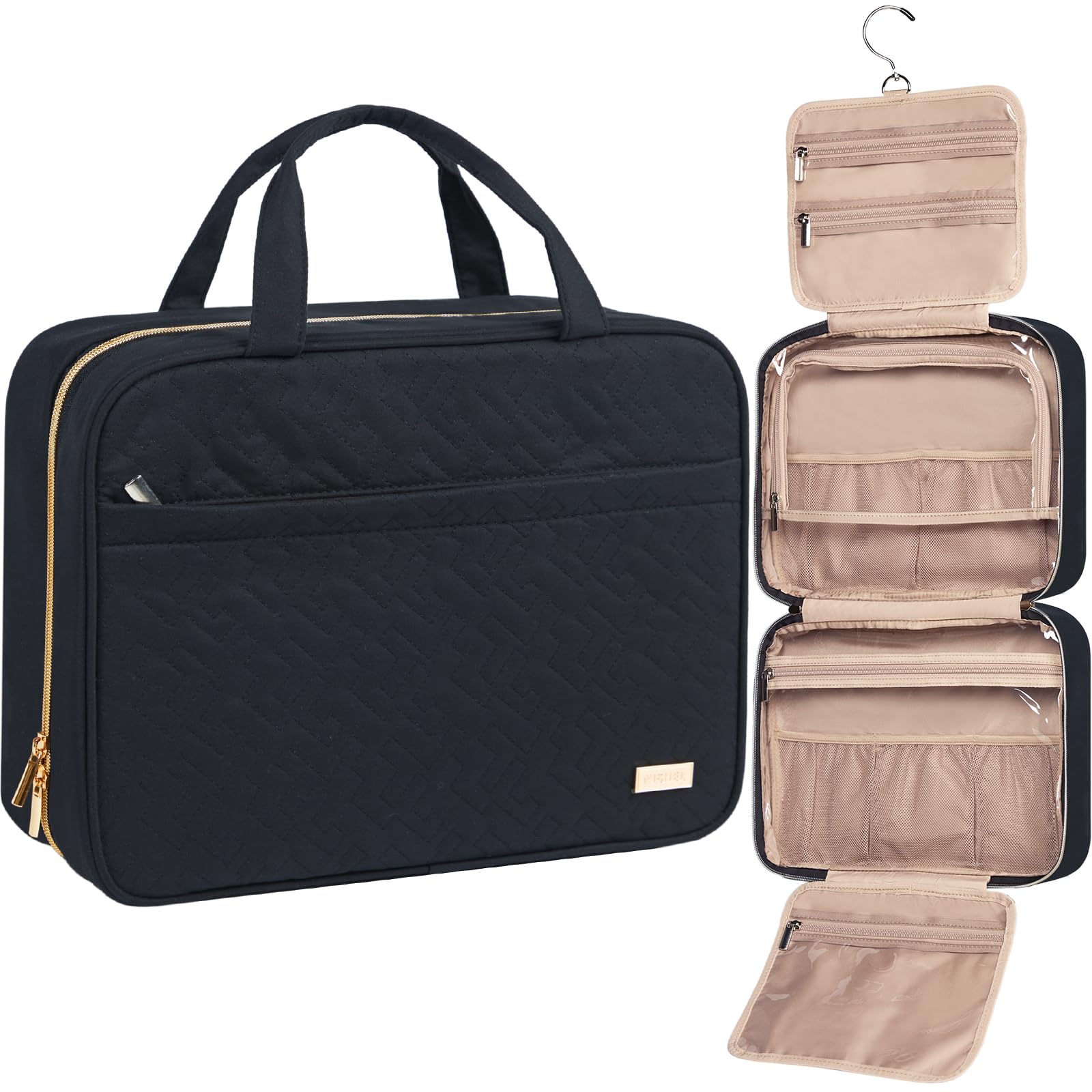 NISHEL travel toiletry bag hanging design demonstrates space-saving setup for families.