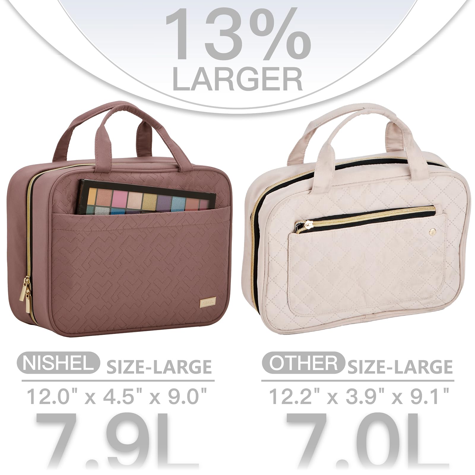 NISHEL travel toiletry bag interior with elastic pockets and four compartments