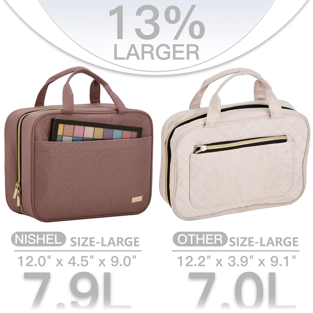 NISHEL travel toiletry bag interior with elastic pockets and four compartments