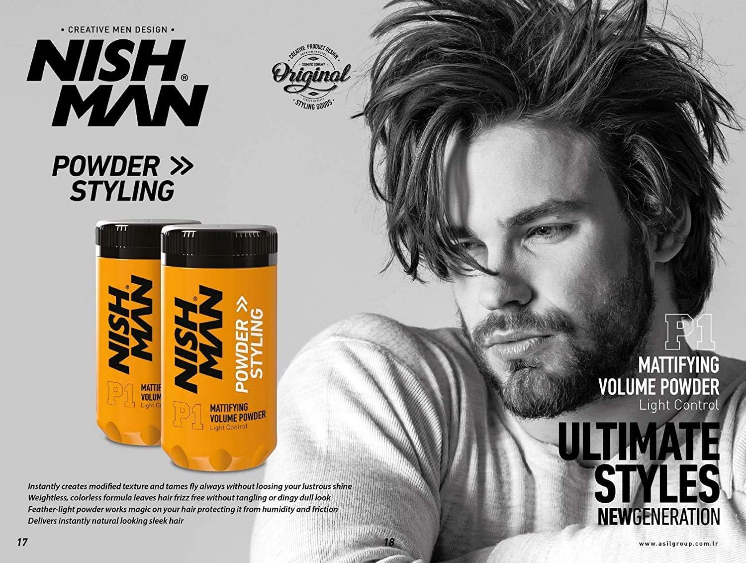 Nishman Hair Styling Powder Series application closeup shows buildable texture.