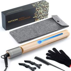 NITION ceramic tourmaline flat iron front view showing sleek design for quick styling