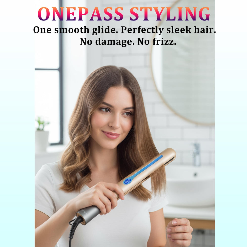 NITION flat iron LCD display highlights precise temperature control for all hair types