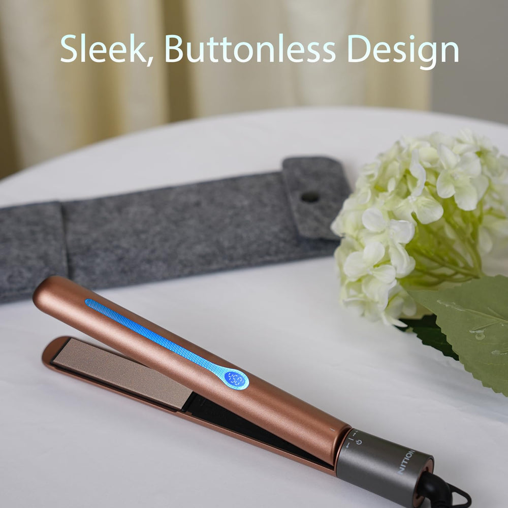 NITION Ceramic Tourmaline Flat Iron plates closeup emphasizes even heat glide.