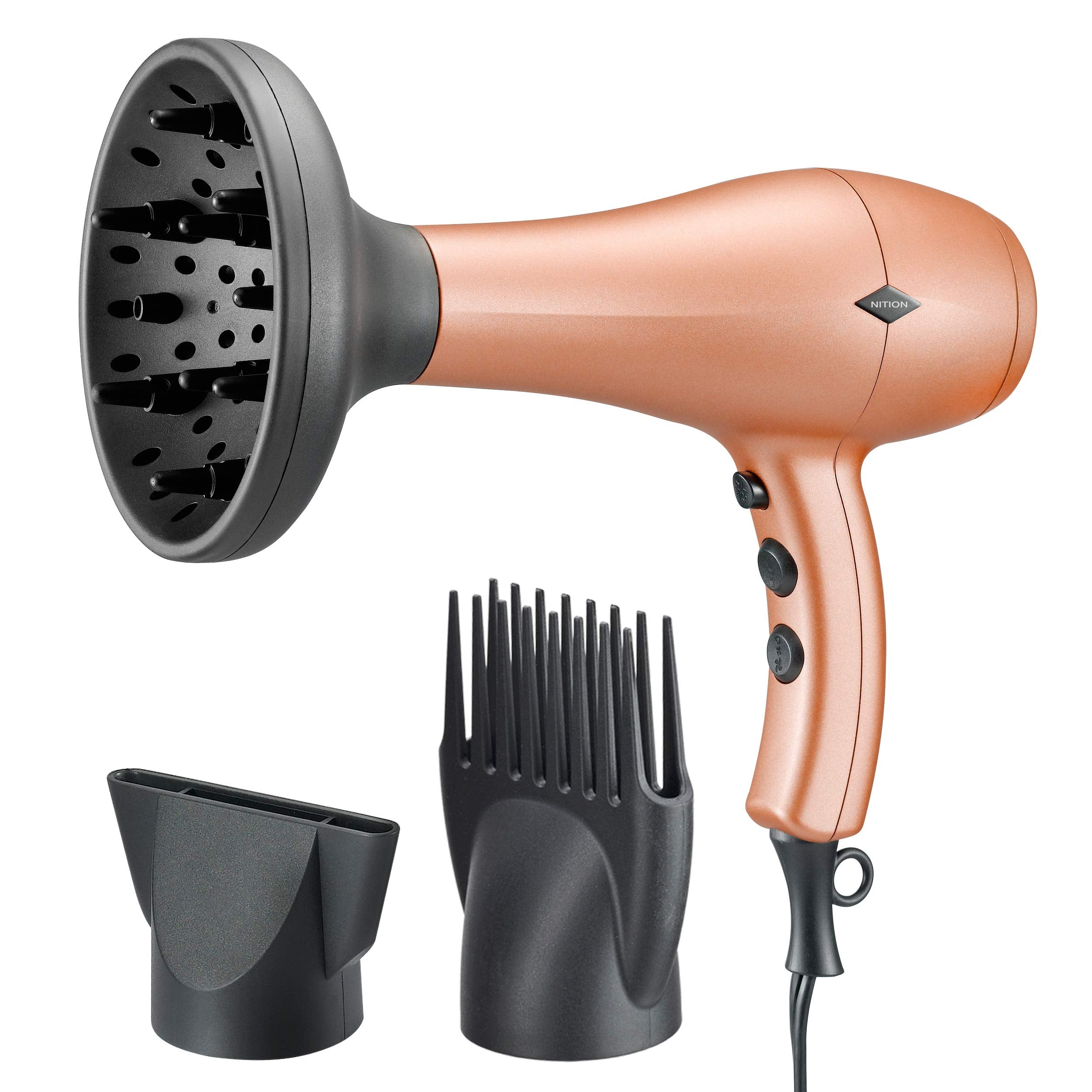 NITION negative ions ceramic hair dryer front view, lightweight for effortless home styling.
