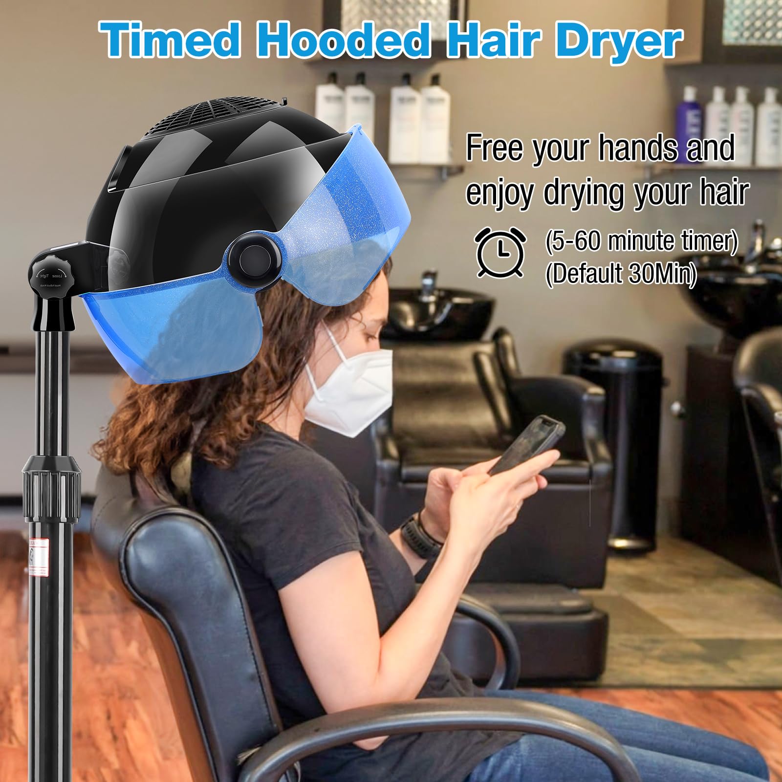 Niuadage hooded hair dryer quiet operation reduces noise during drying