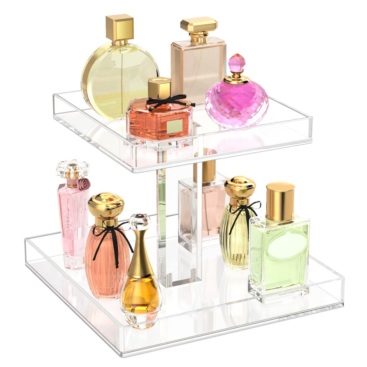 NIUBEE 2-tier acrylic organizer front view for easy perfume access.