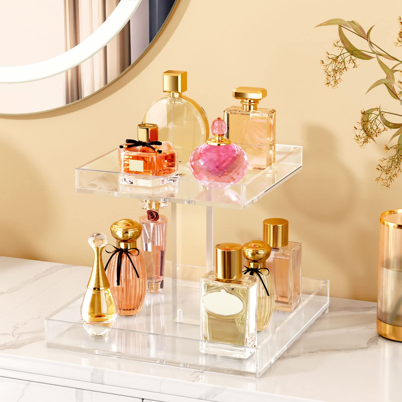 NIUBEE 2-tier acrylic organizer side view with slim profile for small spaces.