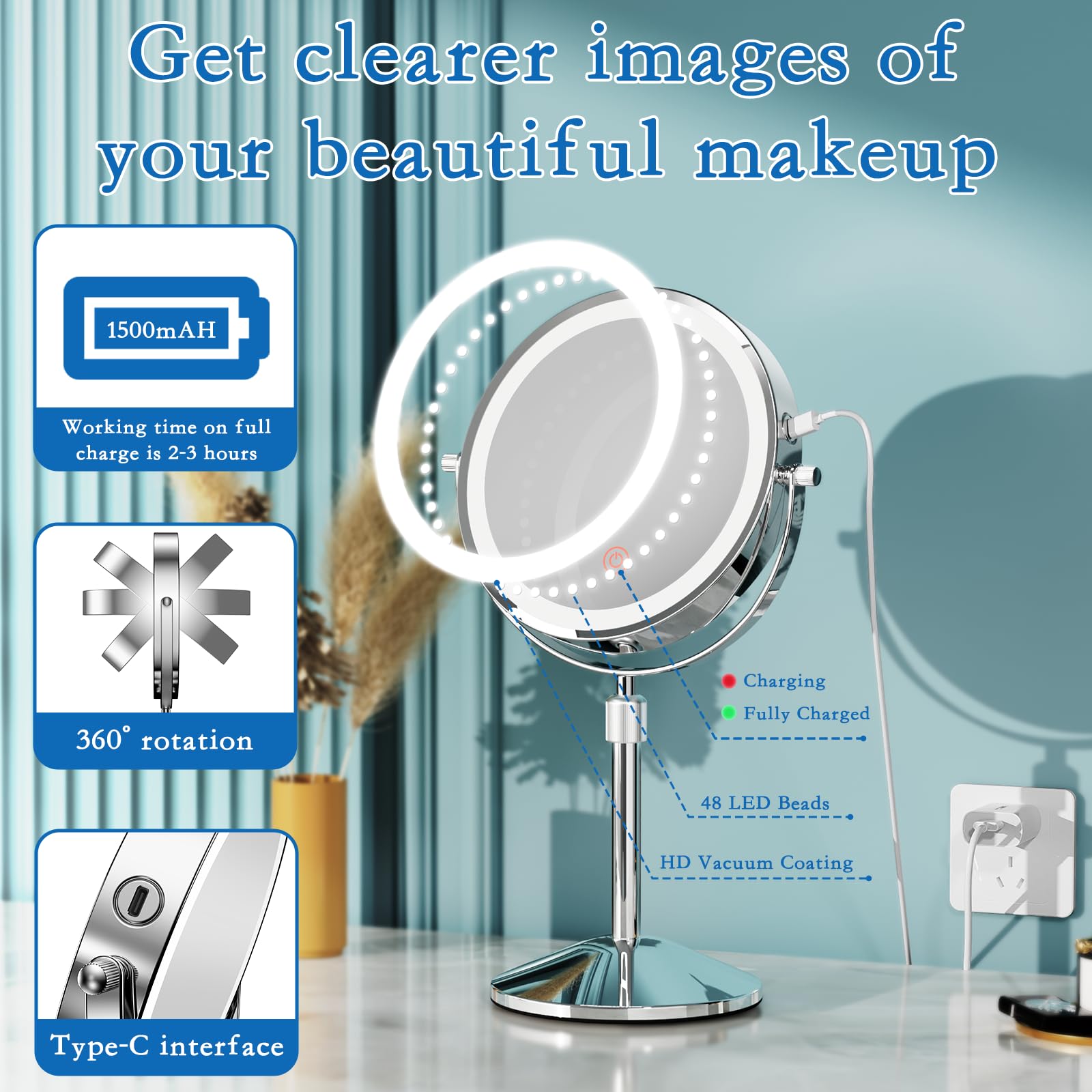 Niuphia vanity mirror stable non-slip base keeps it secure on damp surfaces