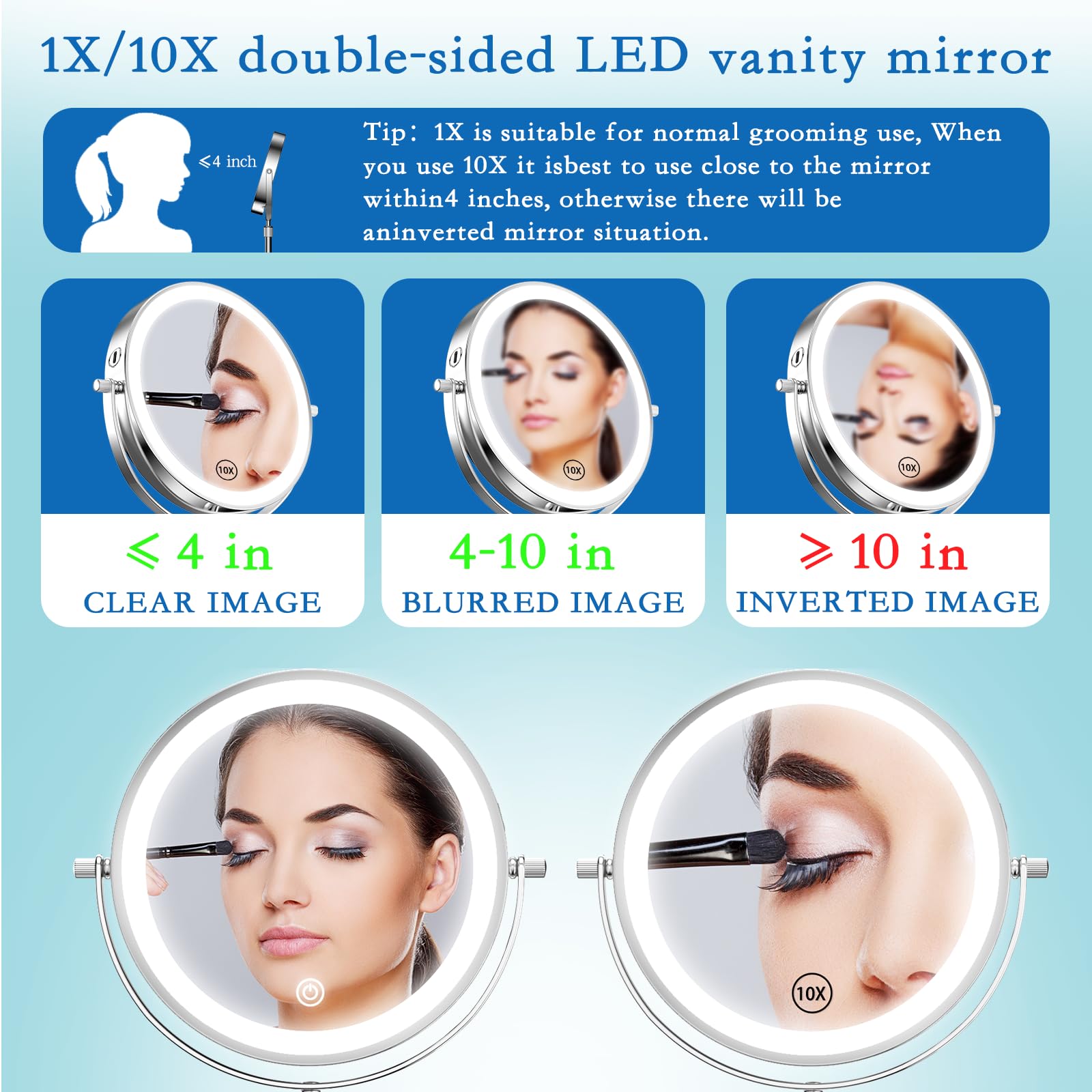 Niuphia vanity mirror USB rechargeable battery for cordless operation anywhere