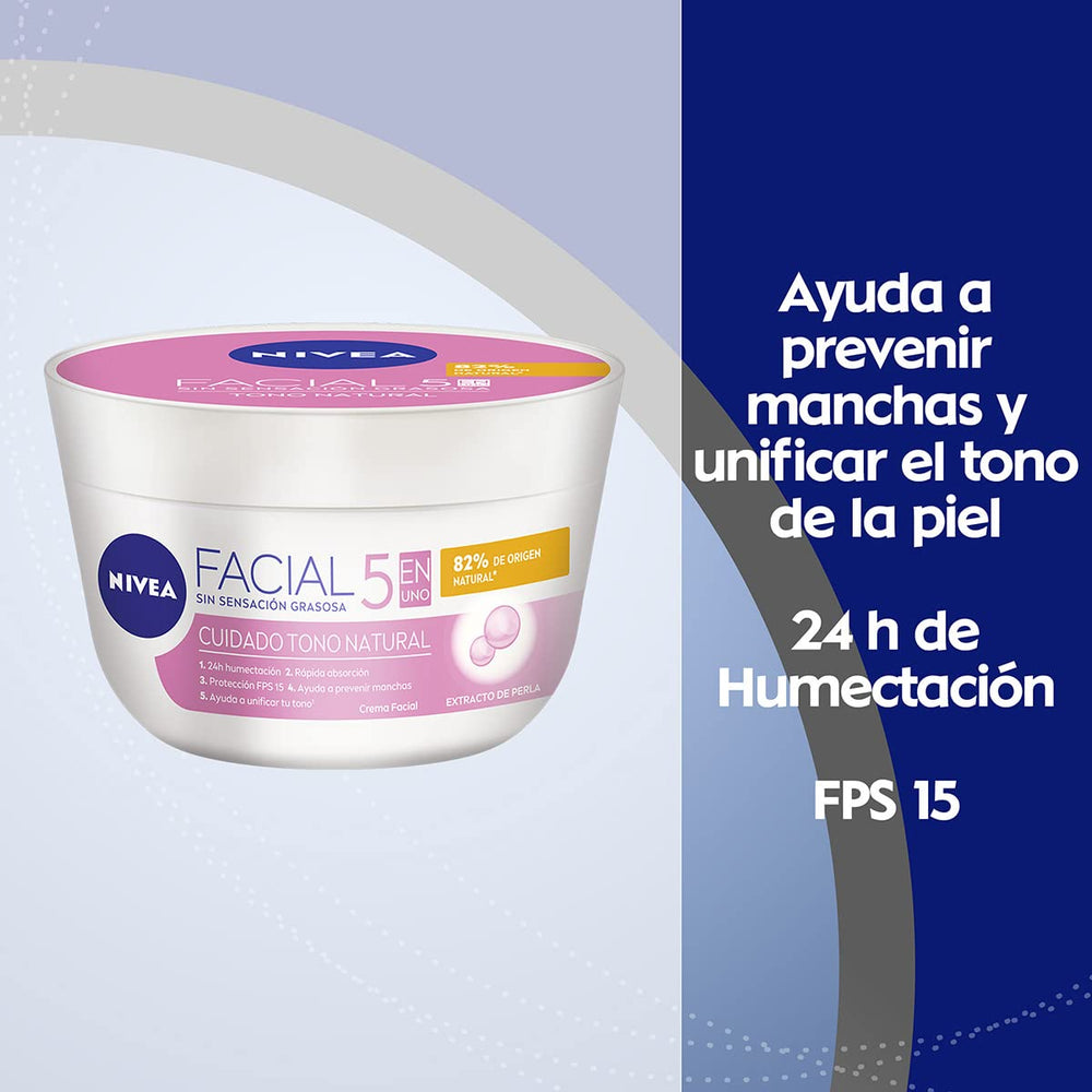NIVEA Aclaradora Natural SPF 15 icon on packaging, signaling UV protection.
