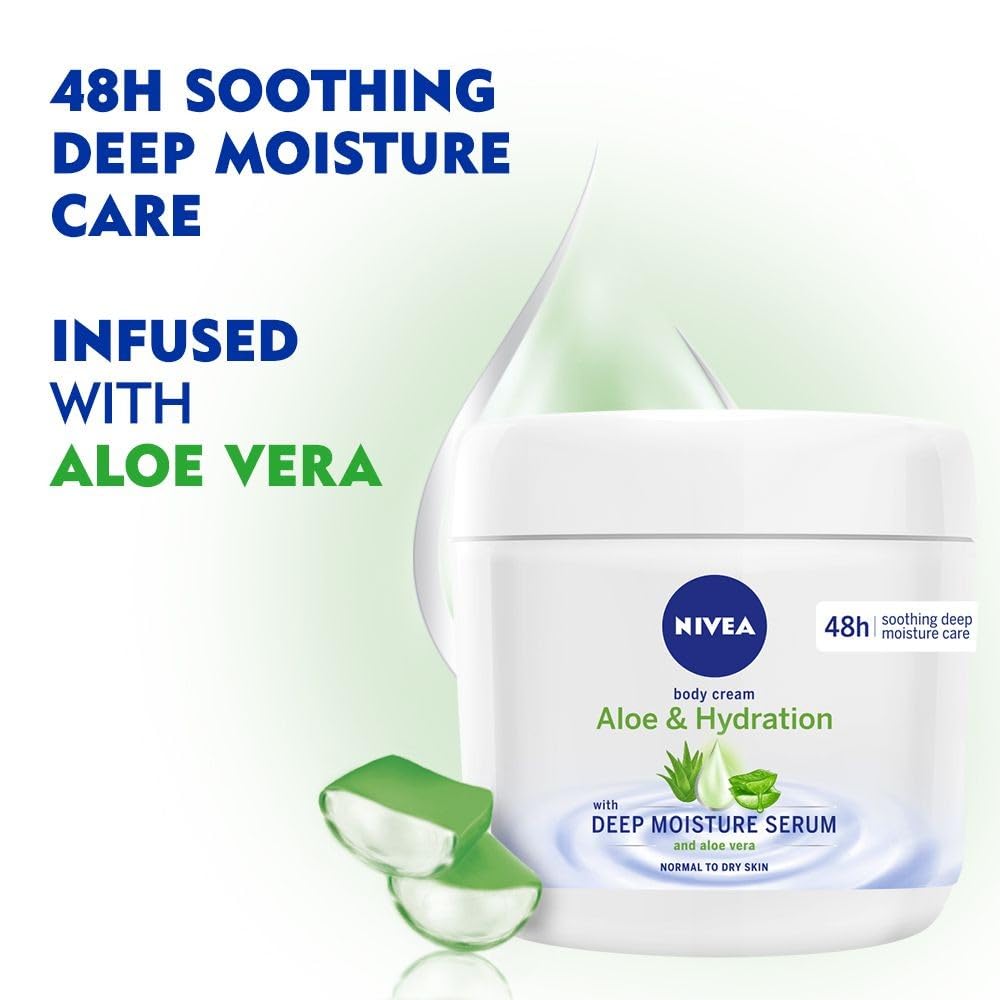 NIVEA Aloe Hydration cream closeup highlights creamy texture for instant moisture.