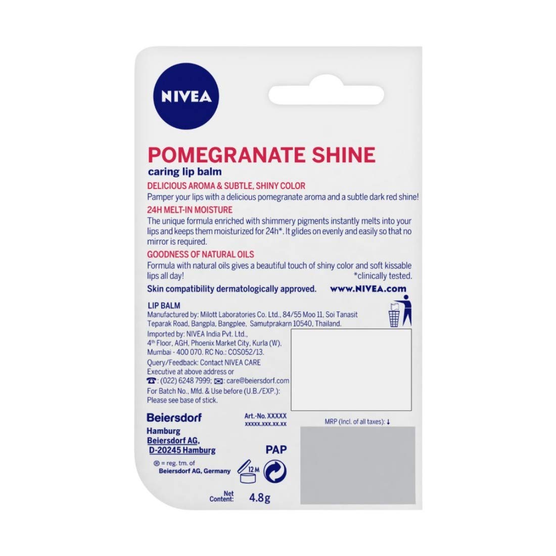 NIVEA Granada Brillo cuida labios cansados o secos diariamente.