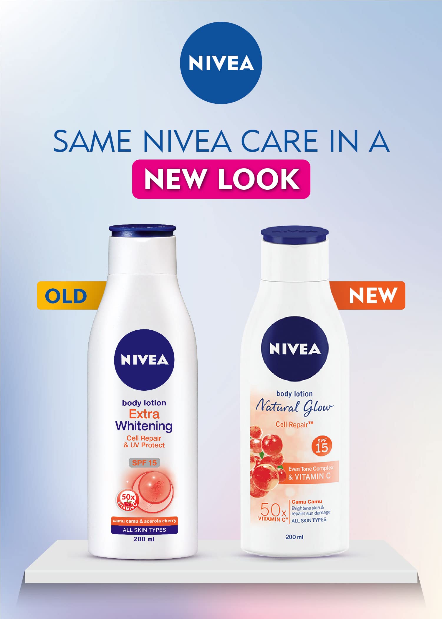 NIVEA Body Extra Whitening lotion texture close-up suggests smooth, even application.