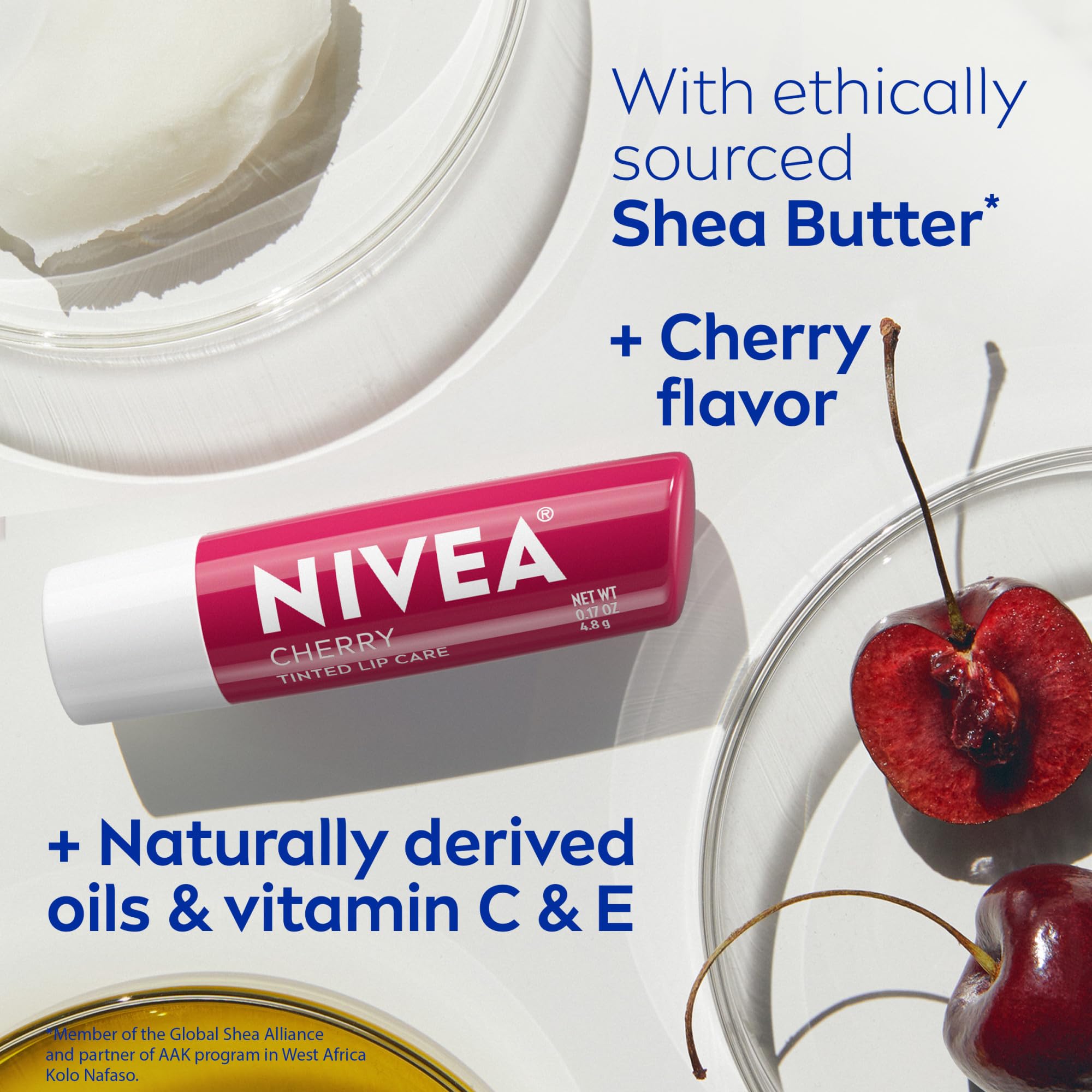 NIVEA Cherry Lip Care close-up of vegan formula label