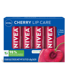 NIVEA Cherry Lip Care lip balm stick close-up showing ruby tint and hydration