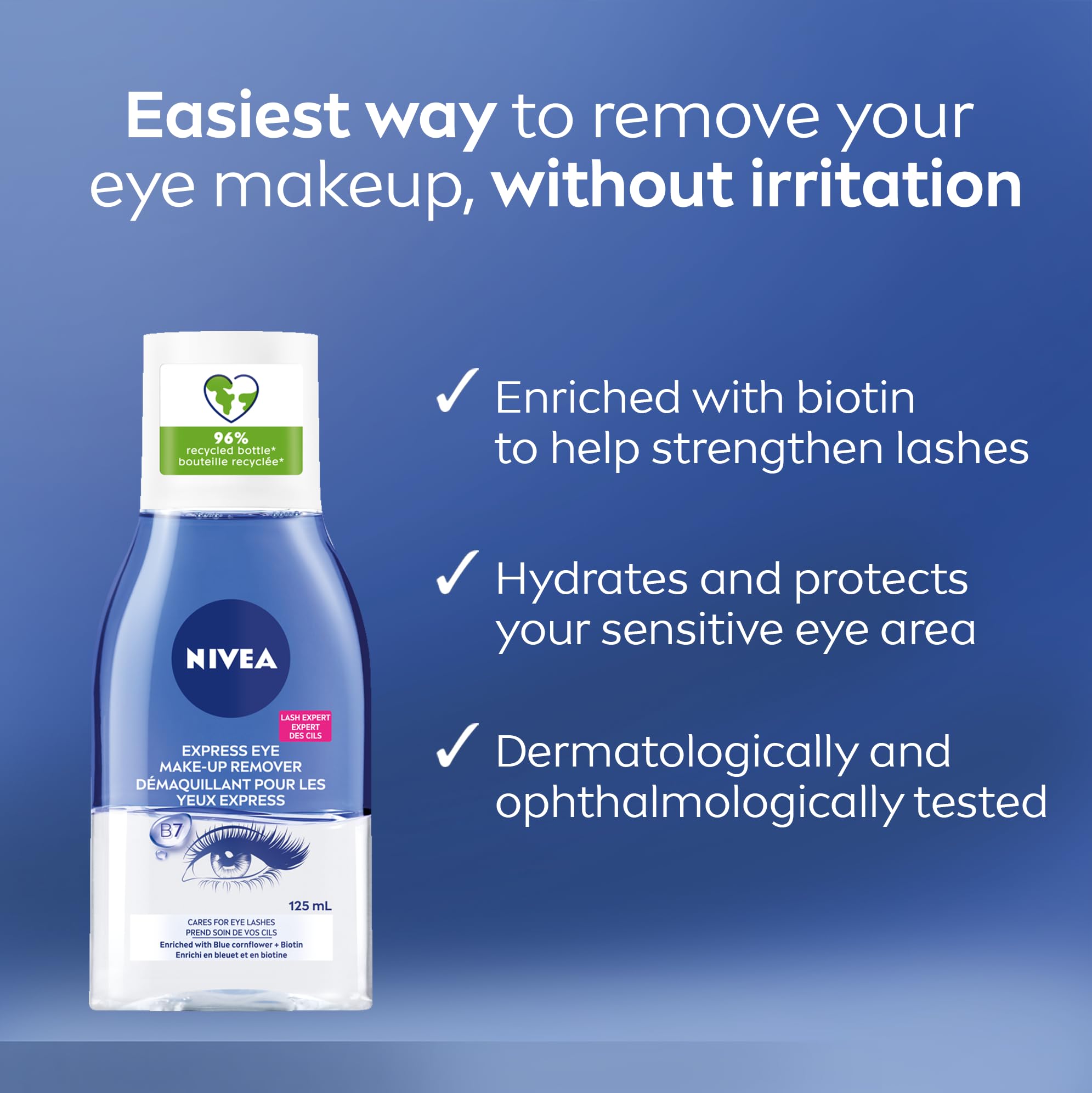 NIVEA Double Effect Eye Make-Up Remover on cotton pad for gentle cleansing.