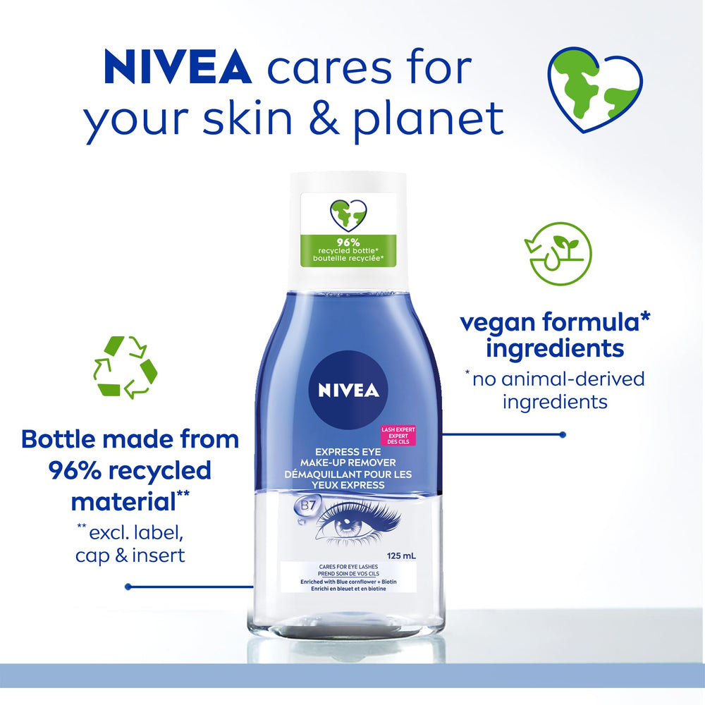 NIVEA Double Effect Eye Make-Up Remover swatches removal shows residue-free result.