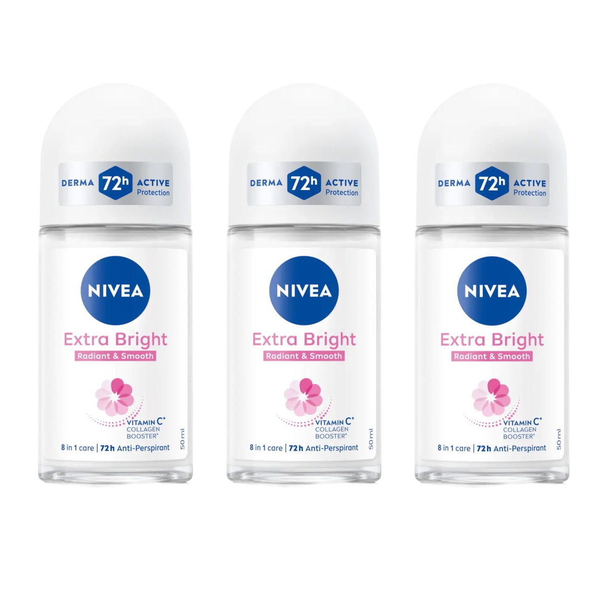 NIVEA Extra Bright roll-on bottle close-up highlighting brighter underarms from 8 super foods