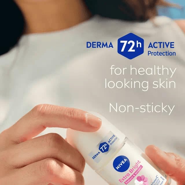 NIVEA Extra Bright packaging with dermatologist-tested label indicating sensitive-skin suitability