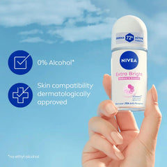 NIVEA Extra Bright underarm roll-on dispensing action for even, smooth coverage