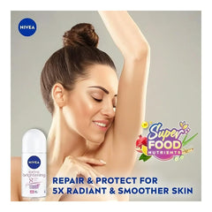 NIVEA Extra Brightening close-up showing even skin tone enhancement.