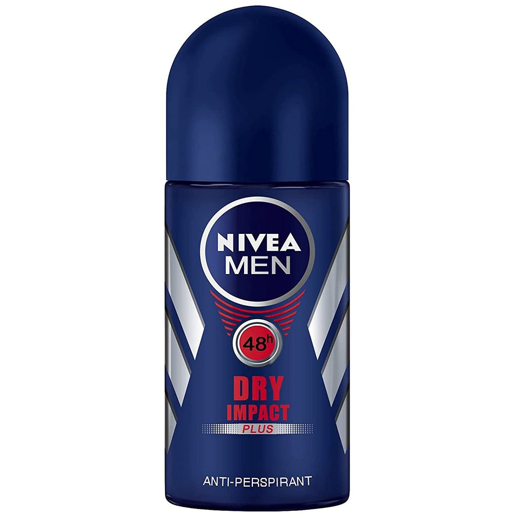 NIVEA for Men Dry Impact roll-on application showing quick-dry protection.