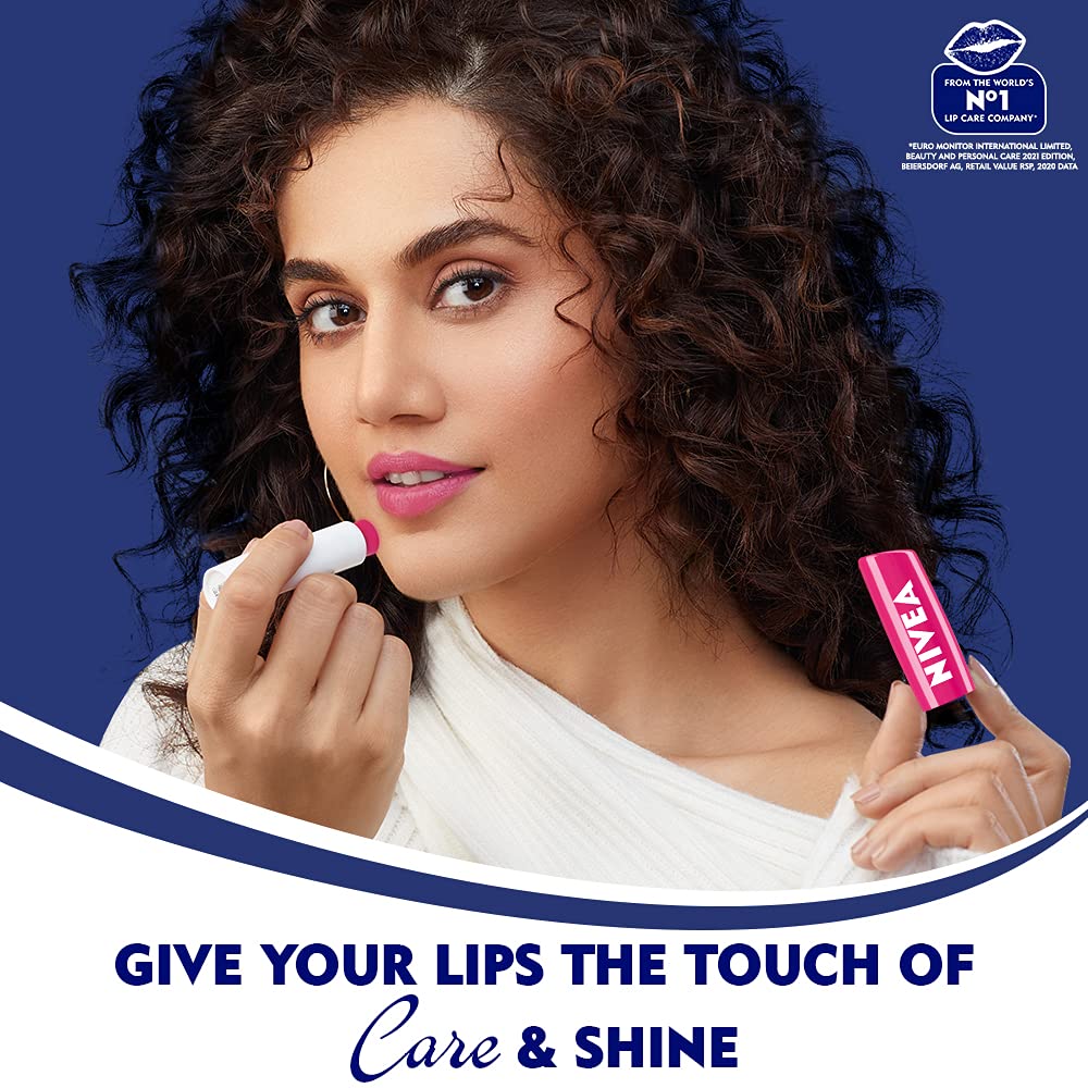 NIVEA Fruity Shine Watermelon Lip Balm texture close-up, creamy and smooth.