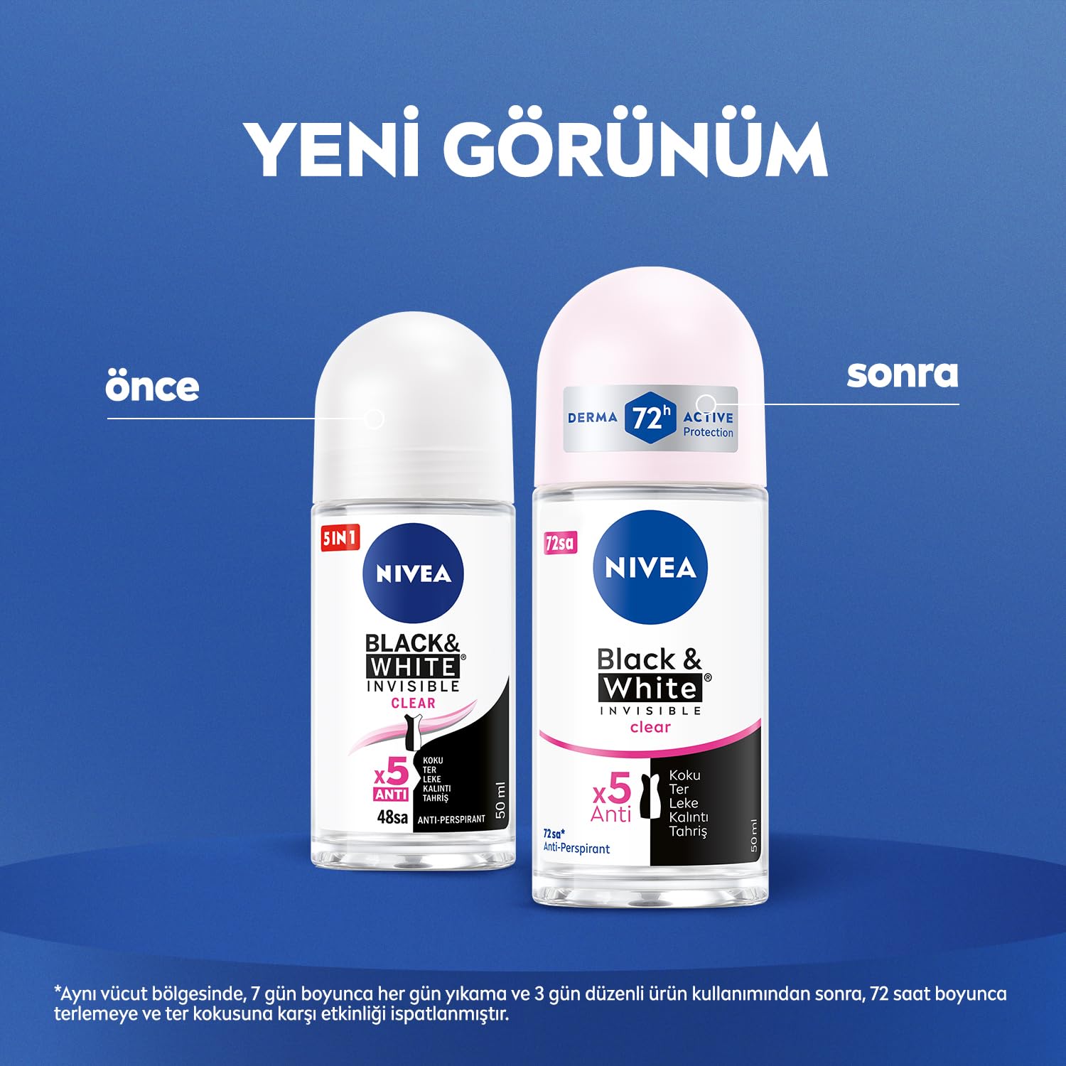 NIVEA Invisible for Black & White roll-on 50ml bottles visible, ideal for gym bag and travel.