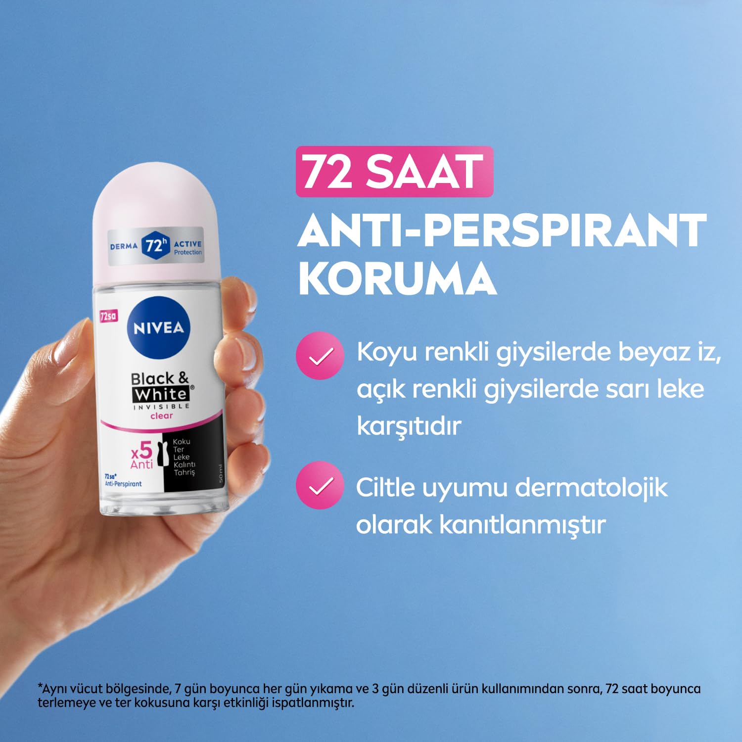 NIVEA Invisible for Black & White roll-on application close-up highlights quick-dry formula.