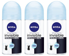 NIVEA Invisible for Black and White Pure roll-on application demonstrates fast-drying, invisible finish for fabrics.