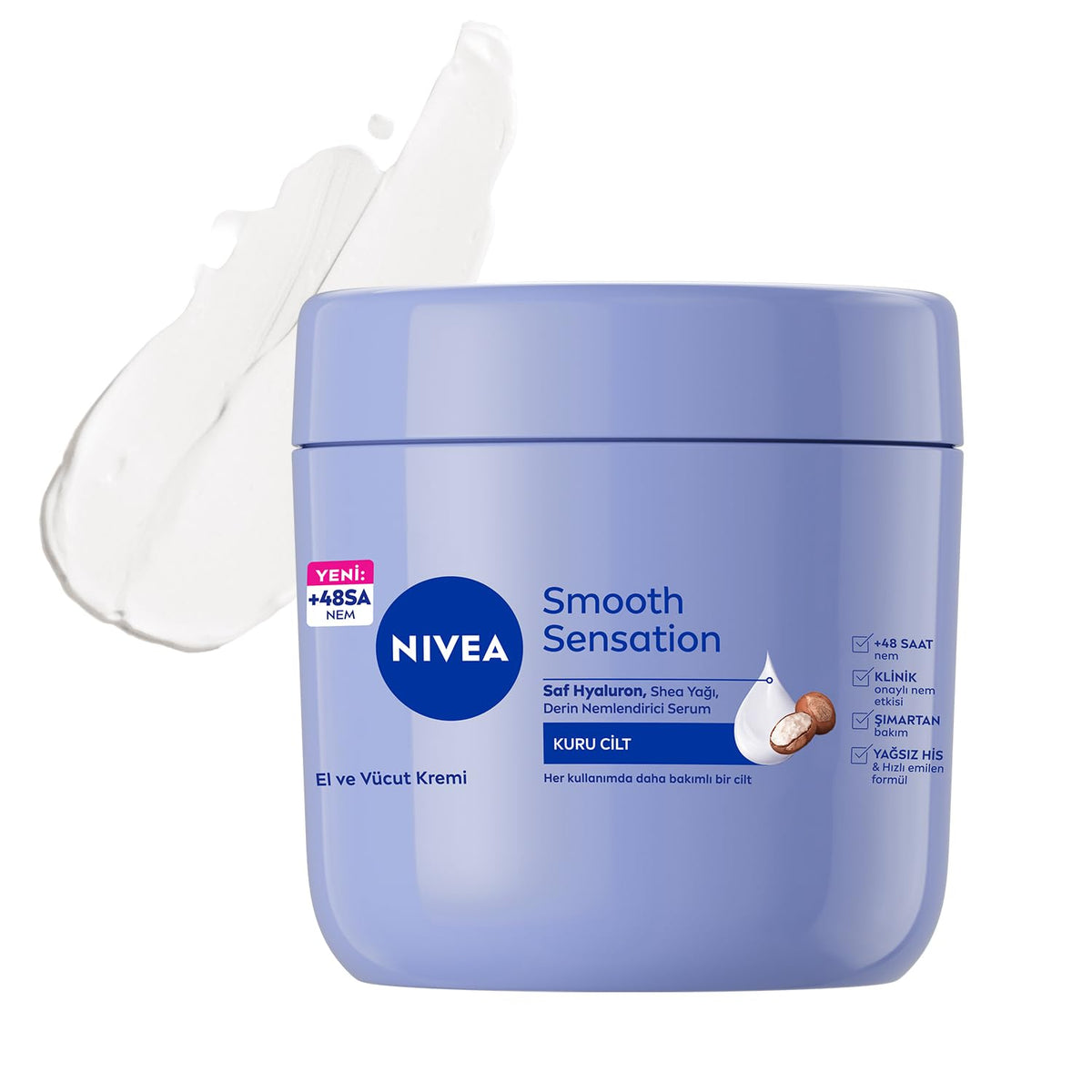 NIVEA Irresistibly Smooth Body Cream bottle with shea butter for daily hydration.