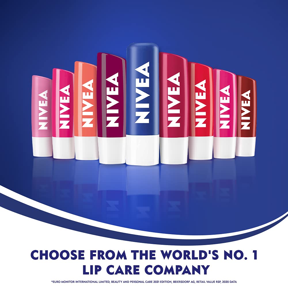 NIVEA lip balm peach for everyday hydration and subtle shine.