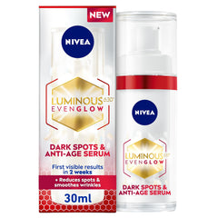 NIVEA Luminous 630 Serum label closeup highlights key brightening ingredients