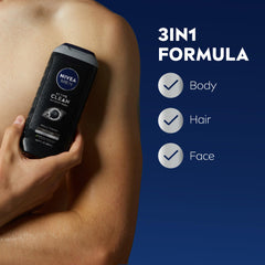 NIVEA MEN Active Clean Charcoal bottle with pump for easy post-workout use.