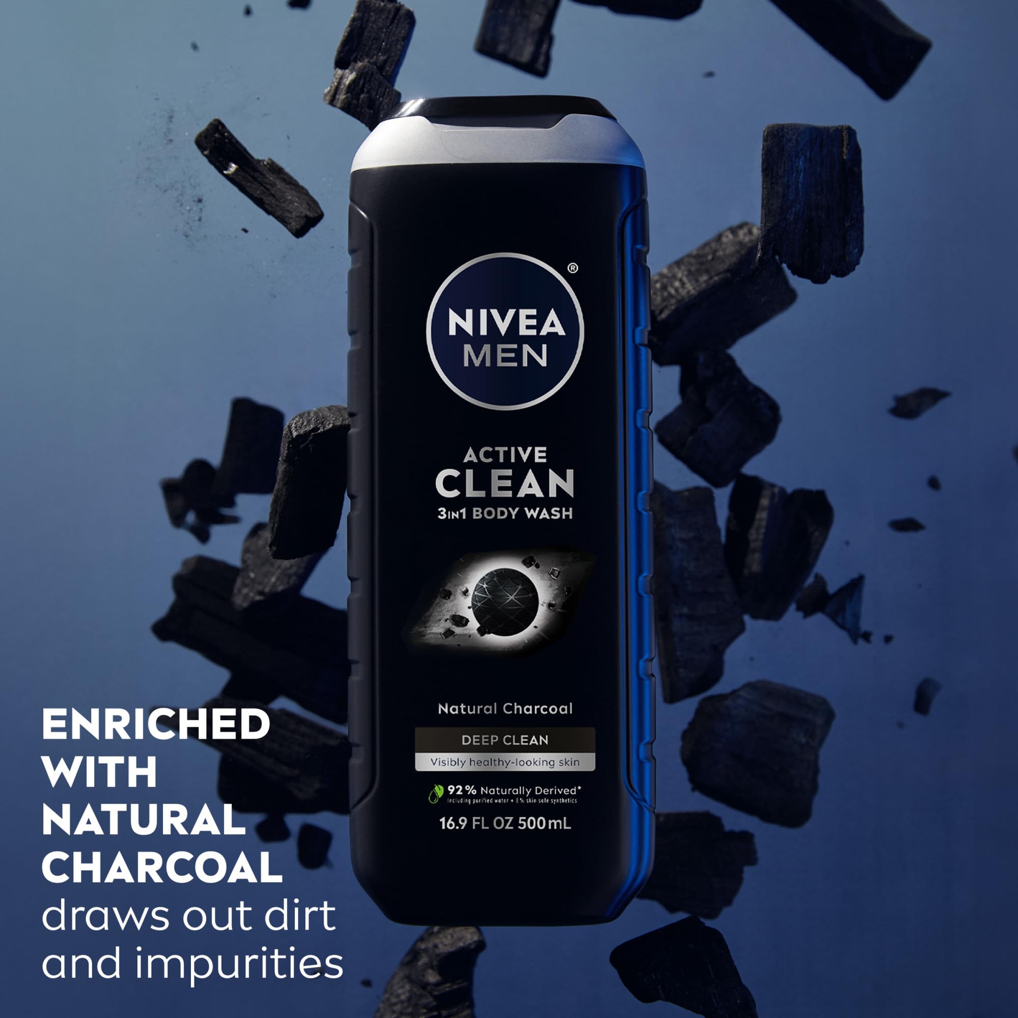 NIVEA MEN Active Clean Charcoal face-wash action during morning routine.
