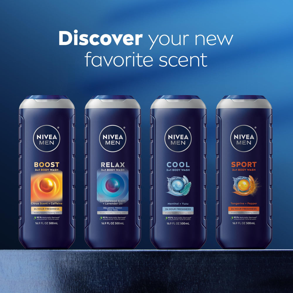 NIVEA MEN Boost citrus-scent close-up conveying refreshing scent for mood uplift.