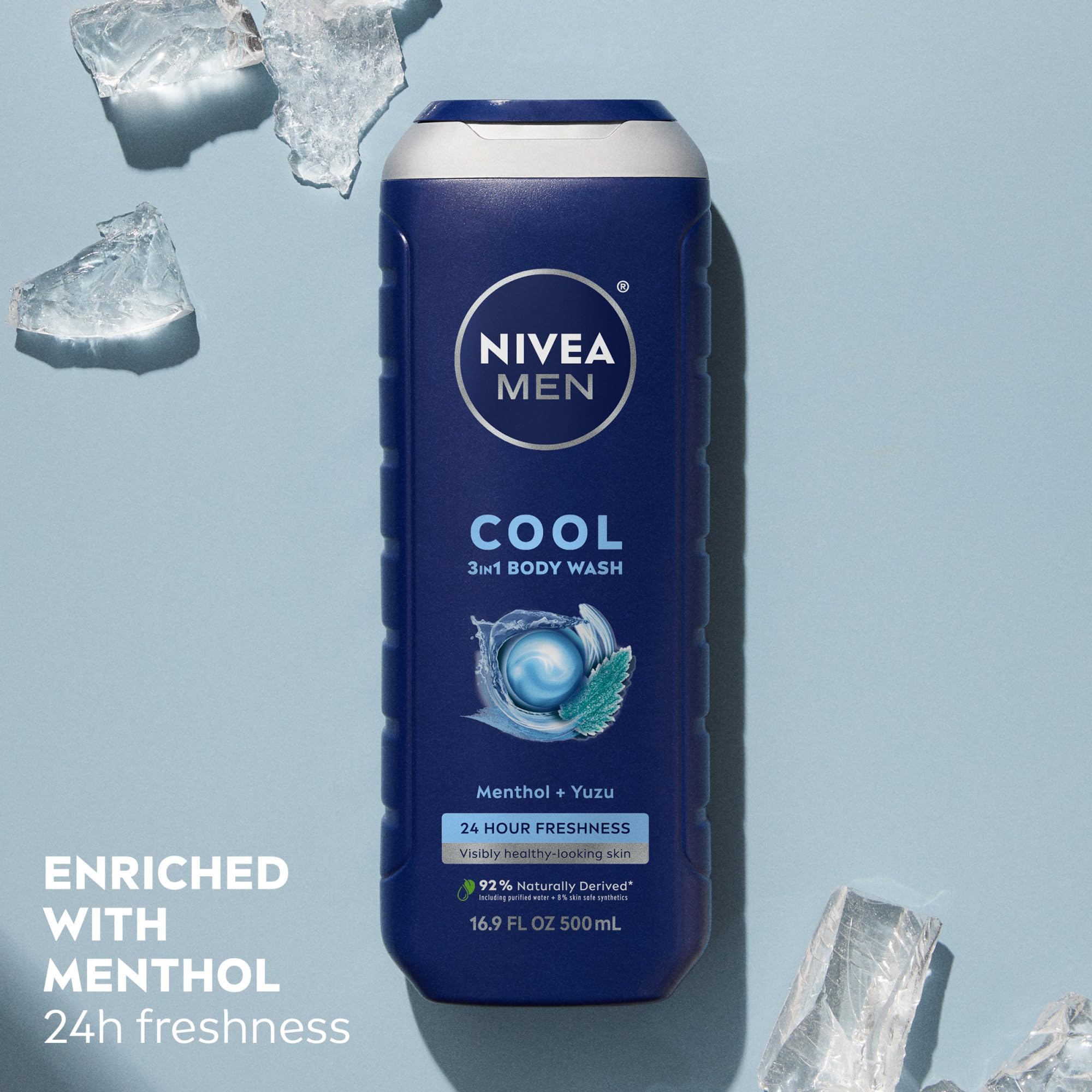 NIVEA MEN Cool Body Wash 3-in-1 use as face, body, and hair.