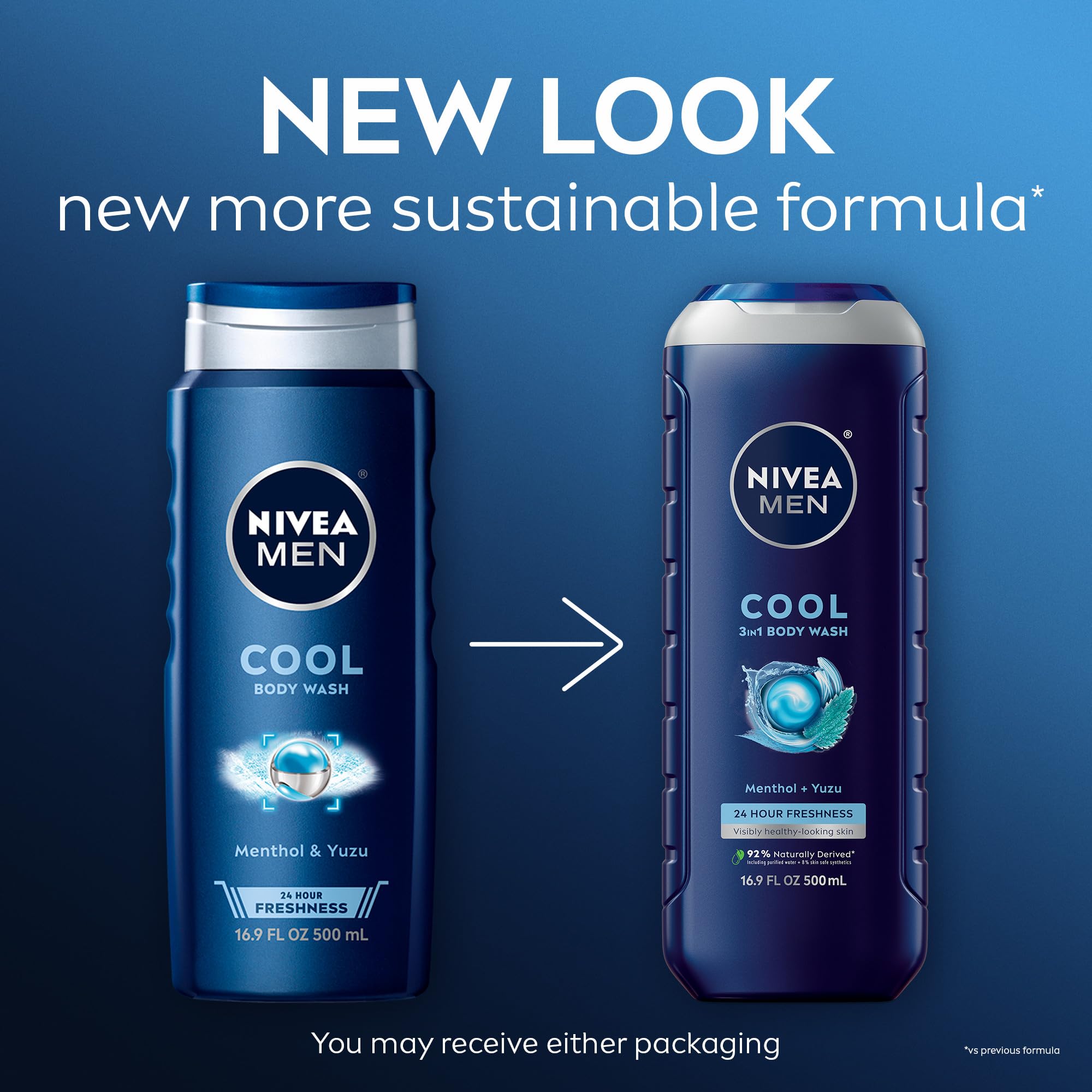 NIVEA MEN Cool Body Wash ice-menthol splash showing cooling wash experience.
