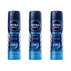 NIVEA MEN Fresh Active Deodorant Spray 150ml pack3 offers long-lasting freshness and odor protection.