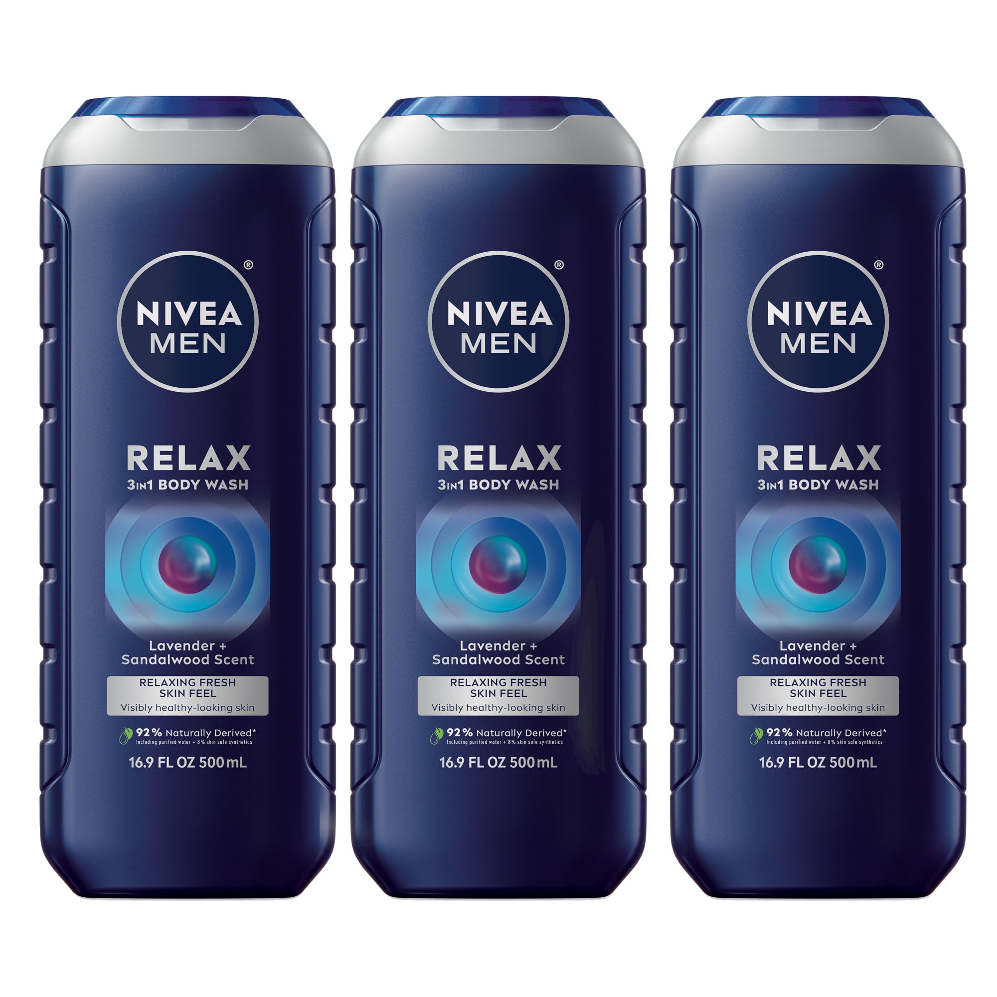 NIVEA MEN Relax bottle with lavender-sandalwood scent for nighttime wind-down