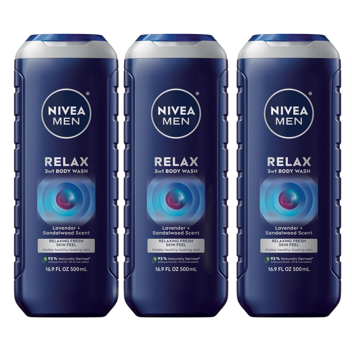 NIVEA MEN Relax bottle with lavender-sandalwood scent for nighttime wind-down