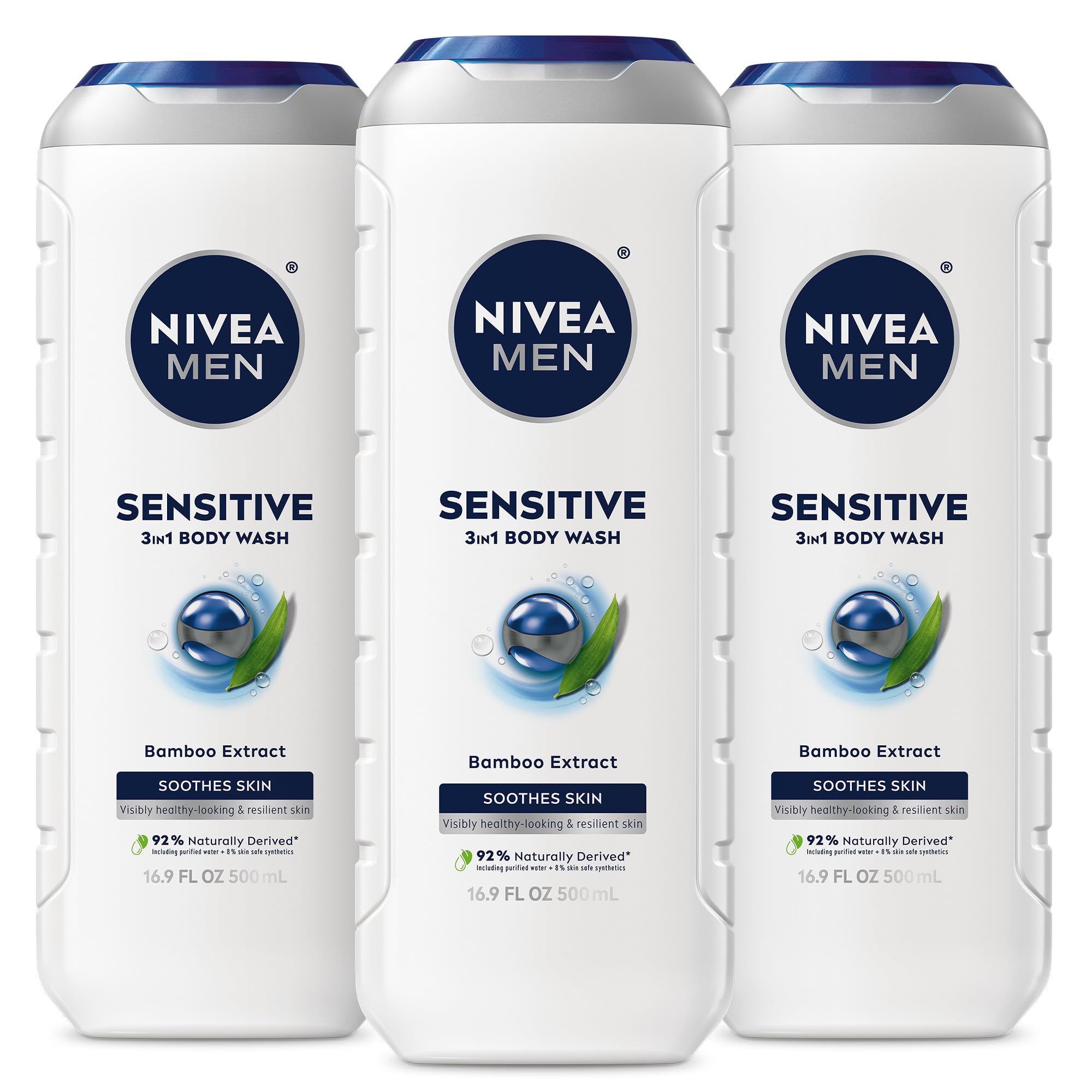 NIVEA MEN Sensitive Body Wash bamboo extract bottle for soothing cleanse on sensitive skin