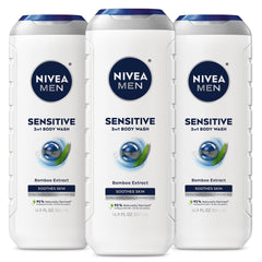 NIVEA MEN Sensitive Body Wash bamboo extract bottle for soothing cleanse on sensitive skin