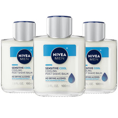 NIVEA MEN Sensitive Cooling Post Shave Balm bottle front shows soothing hydration after shaving.