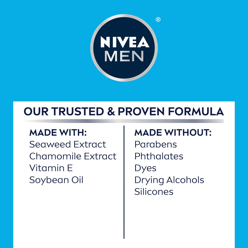 NIVEA MEN Sensitive Cooling Post Shave Balm close-up promotes quick-absorption, non-greasy feel.