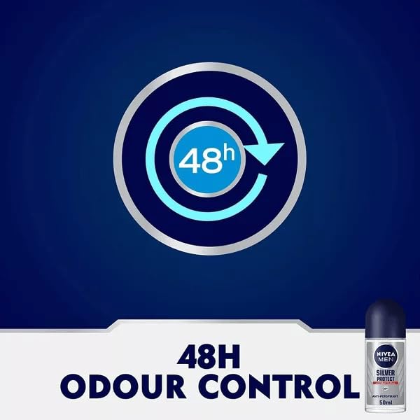 NIVEA Men Silver Protect roll-on application shows quick-dry formula for active mornings.