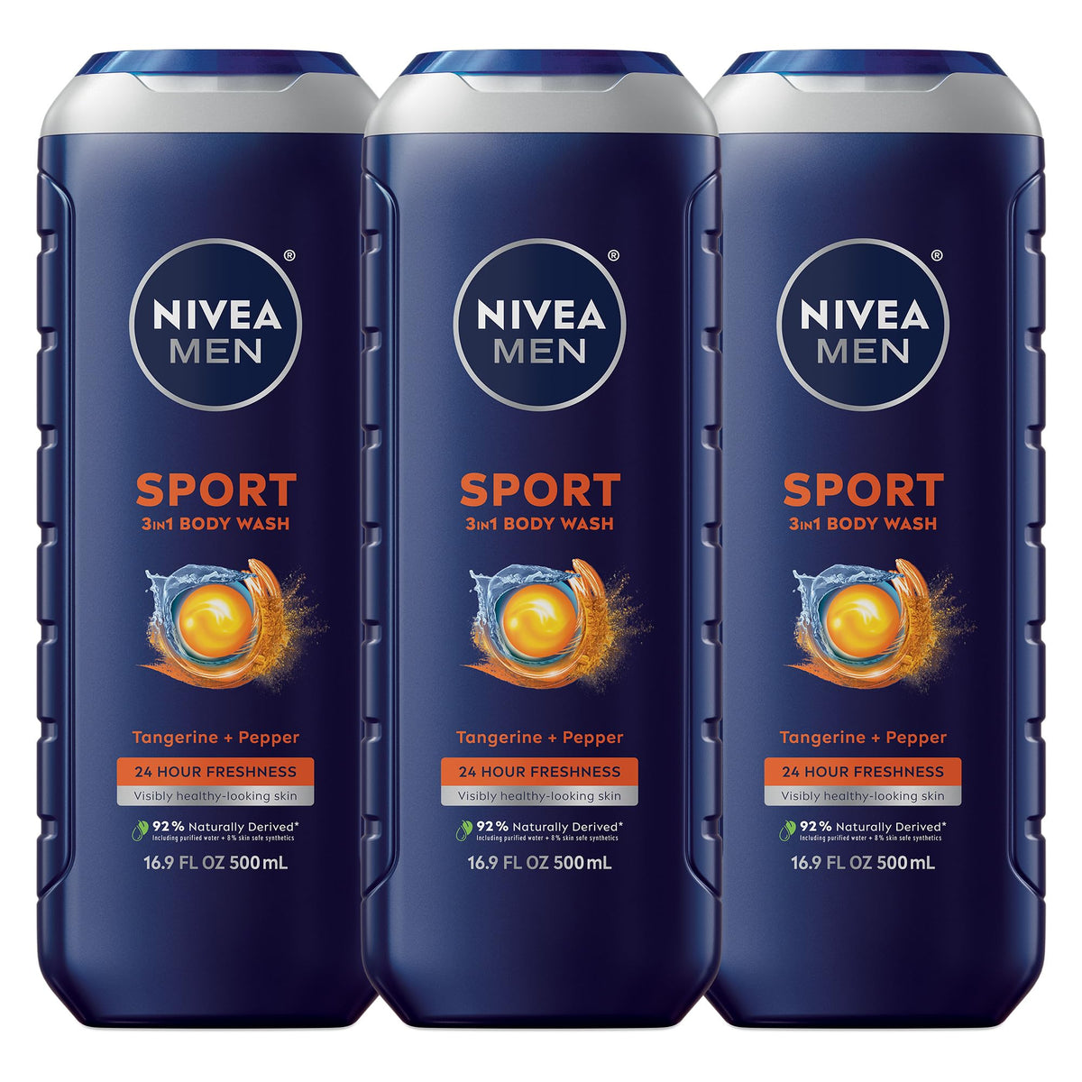 NIVEA MEN Sport Body Wash bottle front showing revitalizing minerals for post-workout freshness.