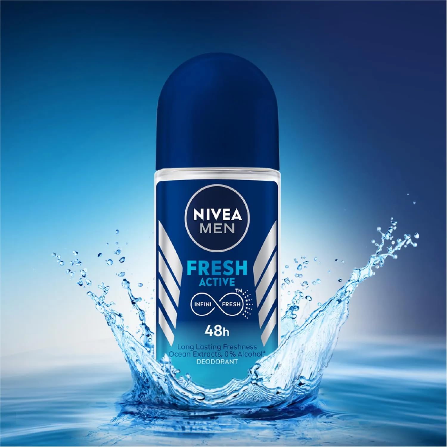 NIVEA MEN Fresh Active roll-on application for quick, clean coverage and cooling feel.