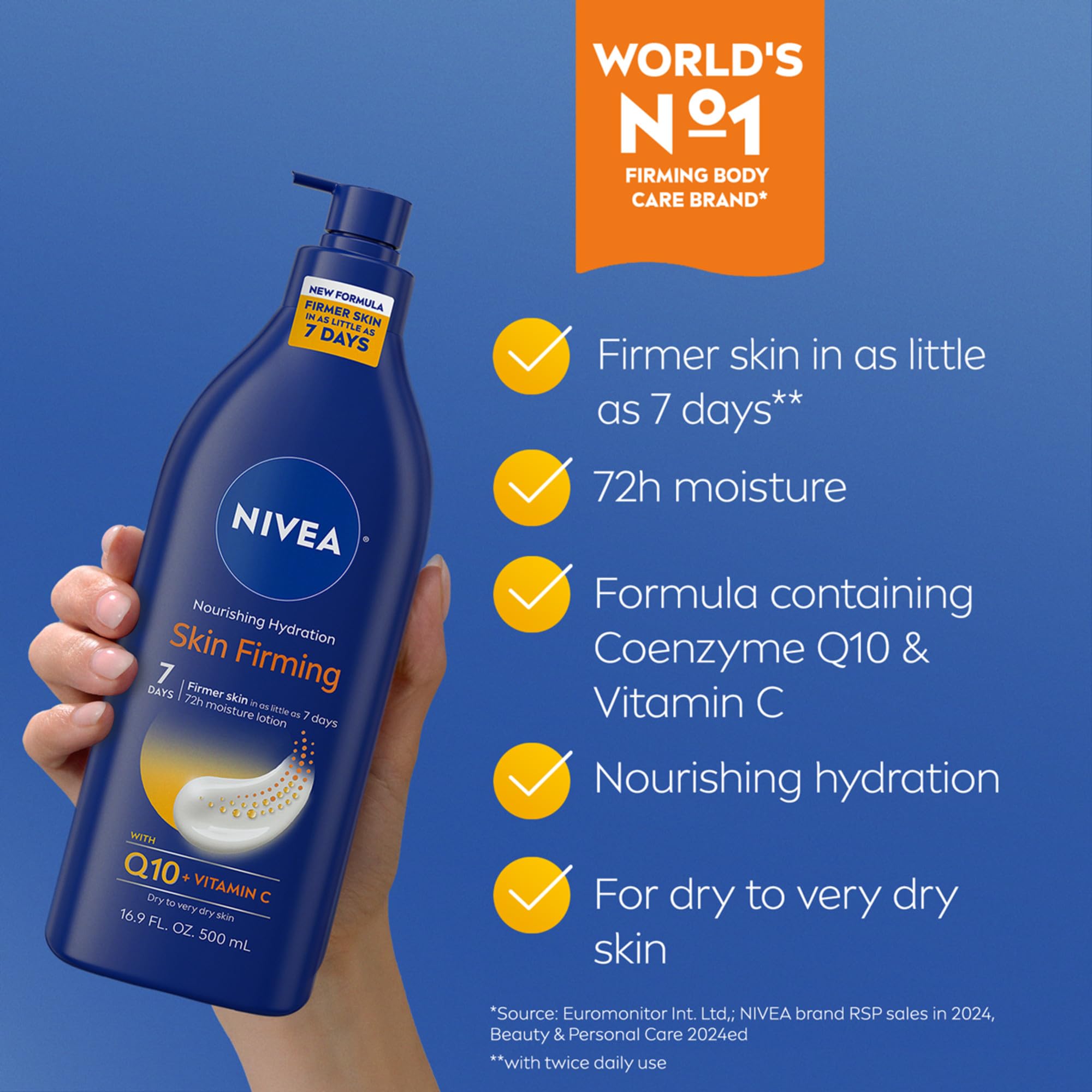 NIVEA Nourishing Hydration 72-hour moisture feature highlighted for long-lasting hydration.